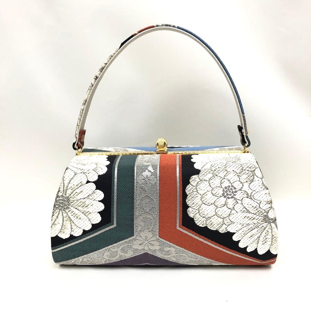 美品 帯地使用 銀糸 和装用バッグ