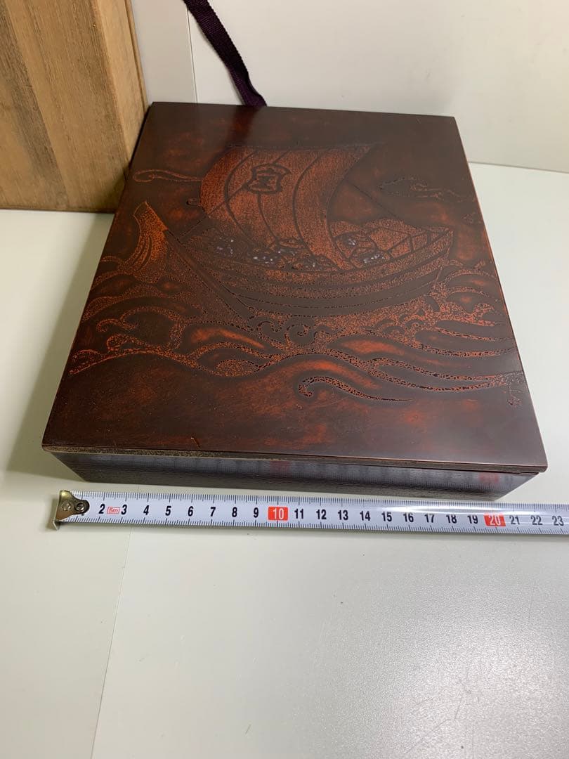 木製 宝船 螺鈿 硯箱 漆器 堆朱 道具箱 文箱 小物入れ 伝統工芸品