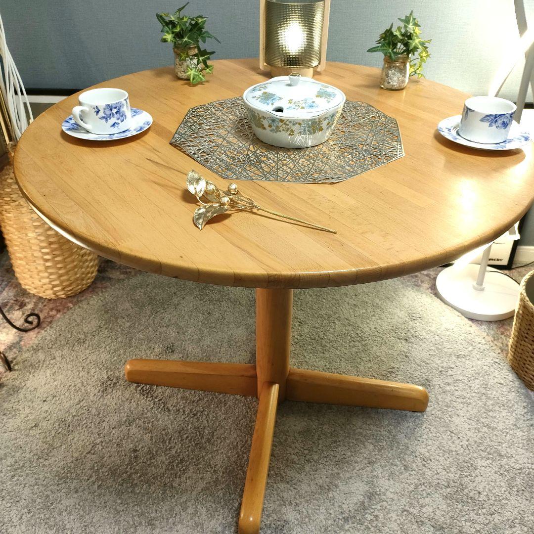 【ヴィンテージ】飛騨産業 ラウンドテーブル北欧テイスト 無垢材 ナチュラル