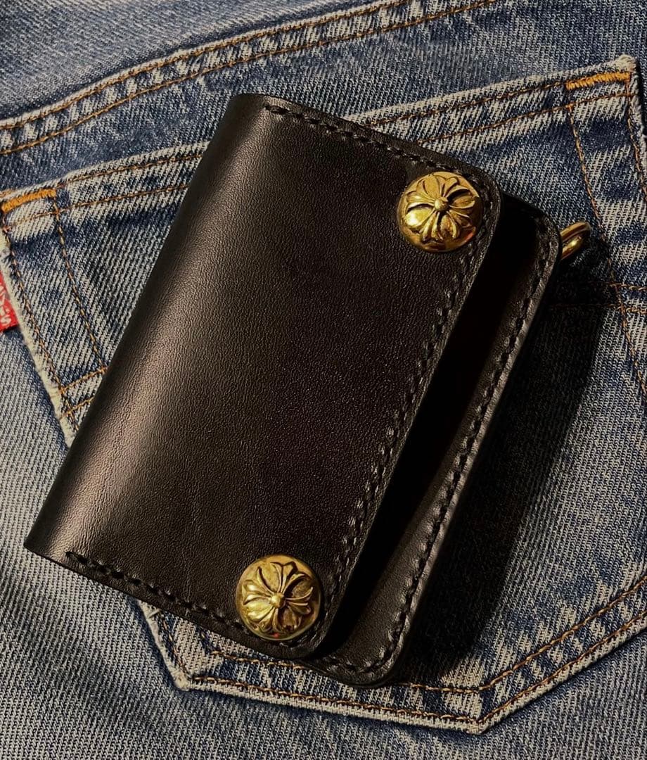 トラッカーウォレット　ミドルサイズ　国産姫路シボ革　シルバー925クロスボール