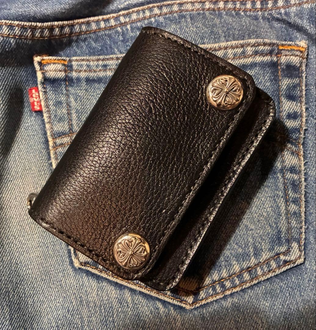 トラッカーウォレット　ミドルサイズ　国産姫路シボ革　シルバー925クロスボール