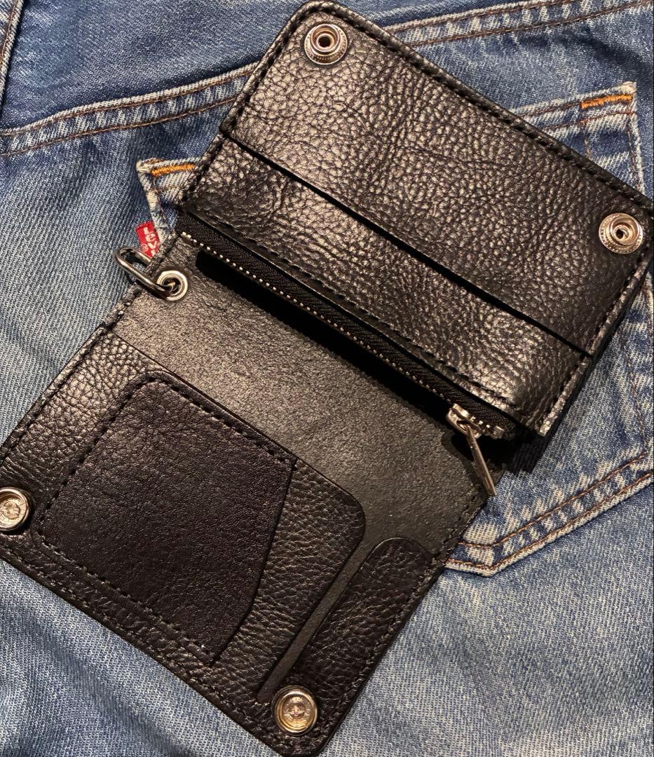 トラッカーウォレット　ミドルサイズ　国産姫路シボ革　シルバー925クロスボール