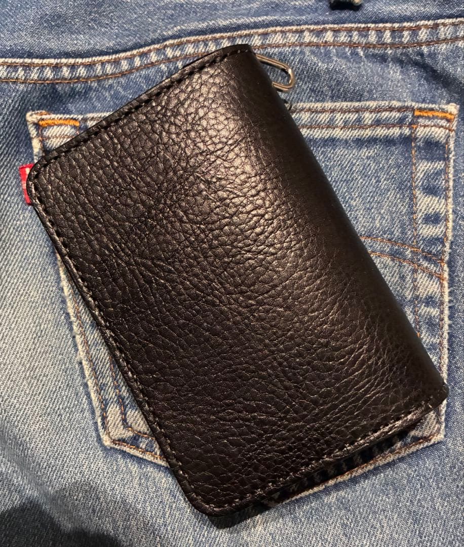 トラッカーウォレット　ミドルサイズ　国産姫路シボ革　シルバー925クロスボール