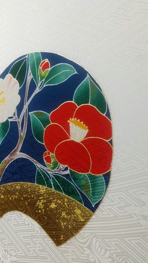 京都手描き友禅染め 「椿図」染め額 友禅職人一品物