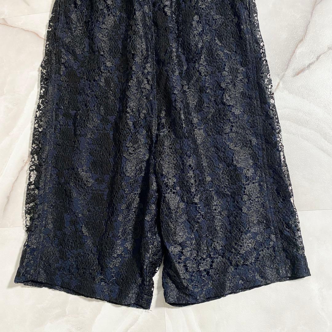 A16625 美品 コムコム12ss 総レース ワイドサルエルパンツ 黒紺 S