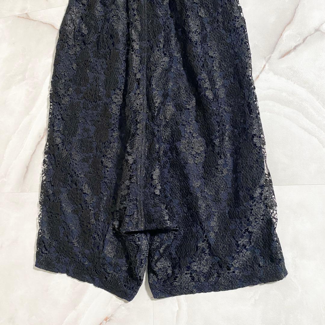 A16625 美品 コムコム12ss 総レース ワイドサルエルパンツ 黒紺 S