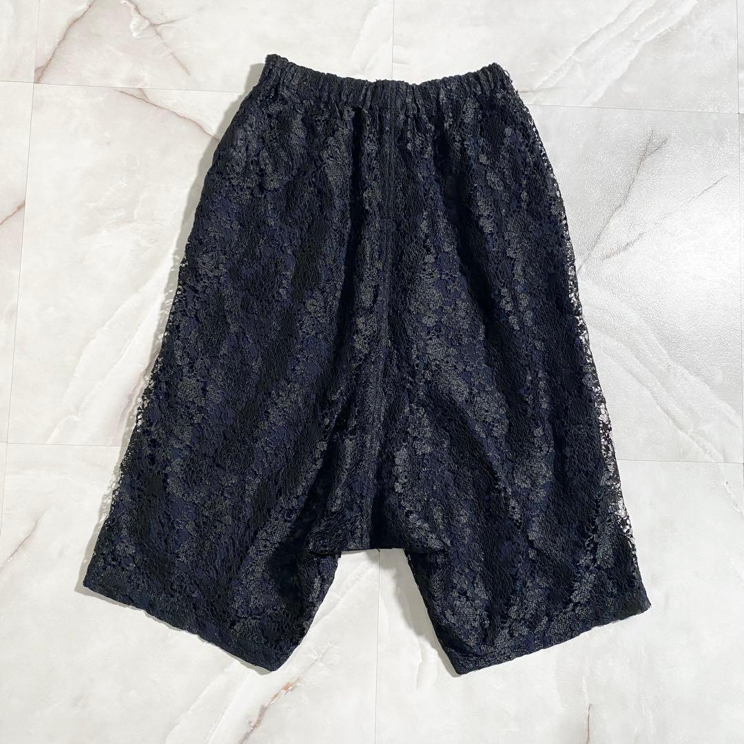 A16625 美品 コムコム12ss 総レース ワイドサルエルパンツ 黒紺 S