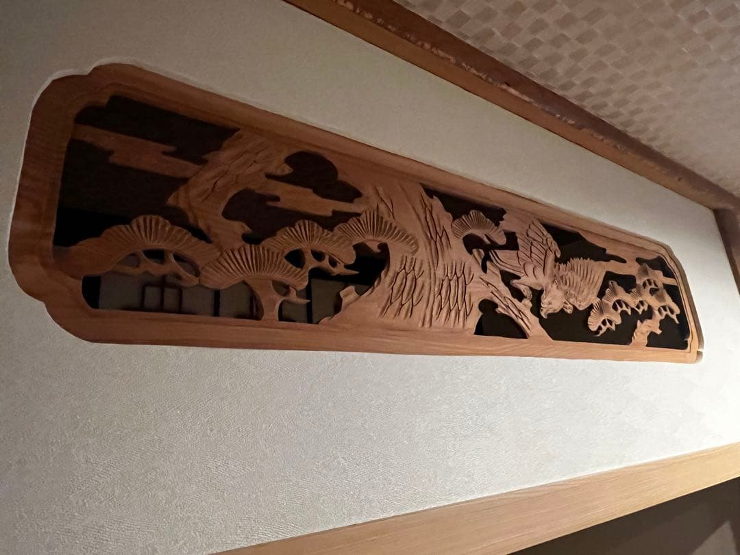 超絶希少★良品 アンティーク建具 木彫りの両面彫刻 欄間（らんま）松に鷹 1枚