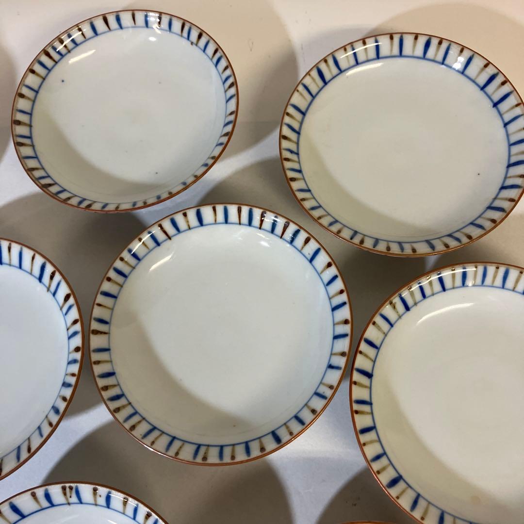 九谷焼骨董蓋付き茶碗７客「赤地金彩麦わら手」