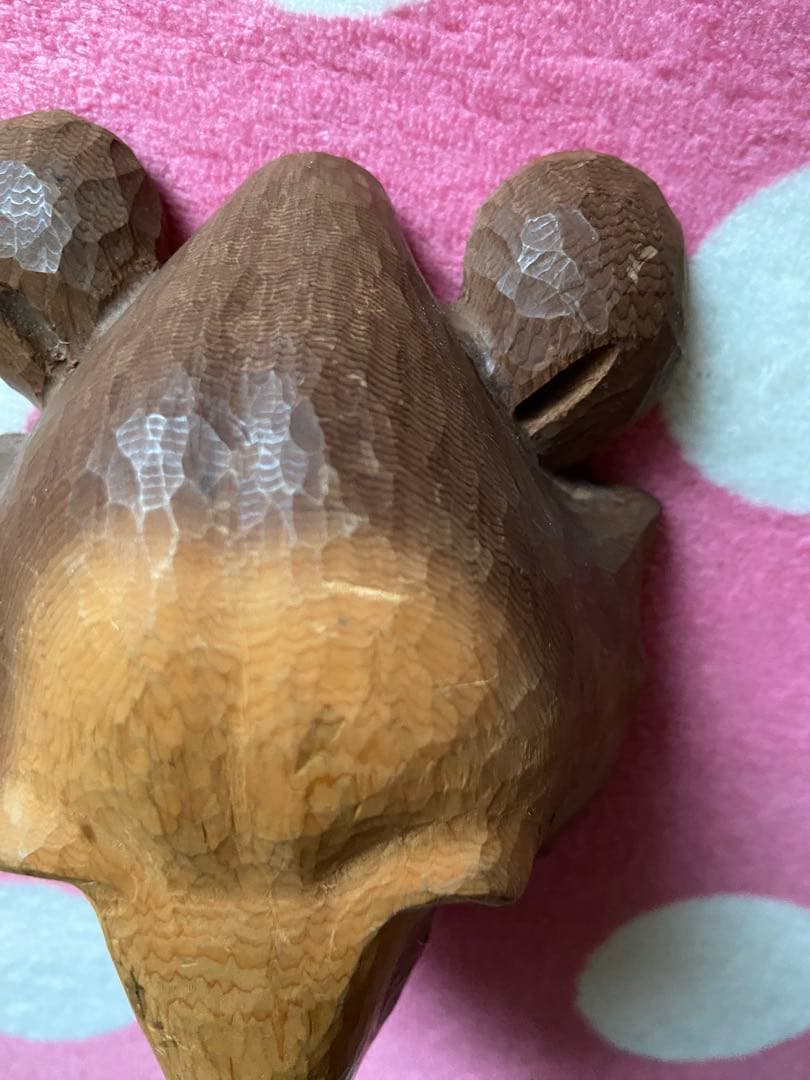 木製　木彫り熊顔マスク　彫刻