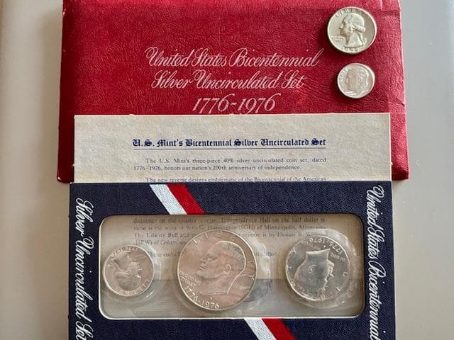 アメリカ銀貨５枚　1976建国200年記念銀貨・1959通常発行銀貨