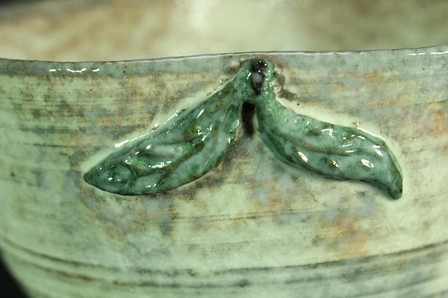 茶道具 桃形 粉引茶碗 共箱(K-A364)