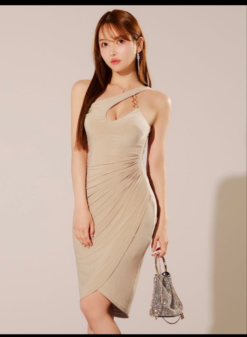 Veauttヴュートワンショルダー ベージュドレス