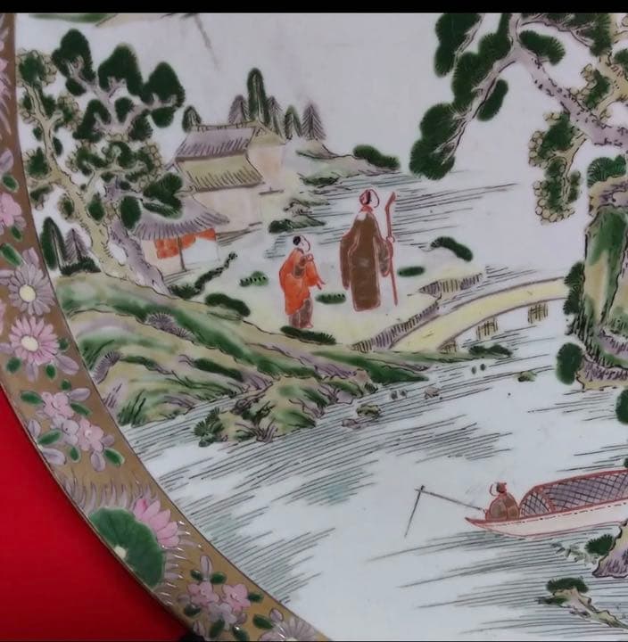 粉彩色絵風景図大清乾隆年製