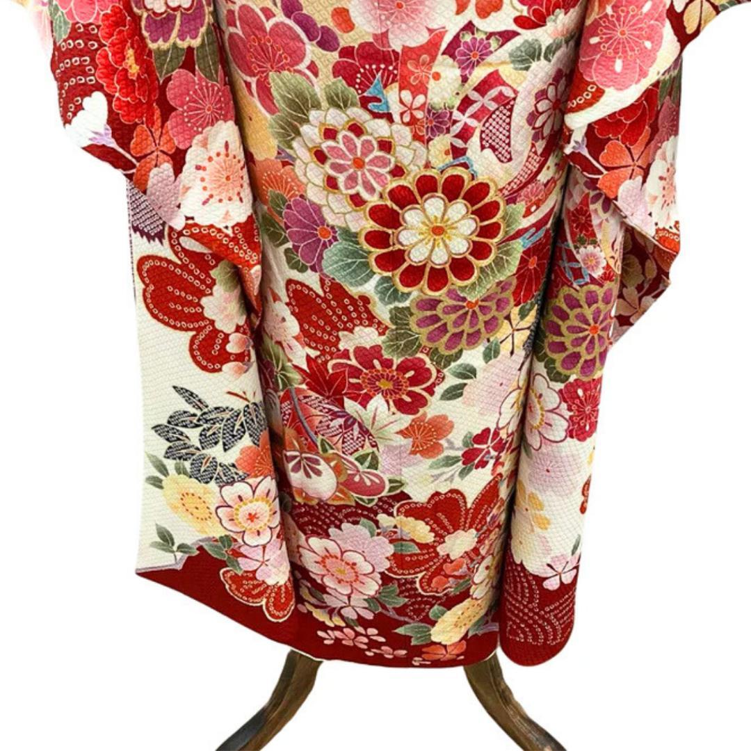 ≪早い者勝ち≫【美品】 振袖 正絹 古典柄 成人式 花柄 単品 白 96 ●