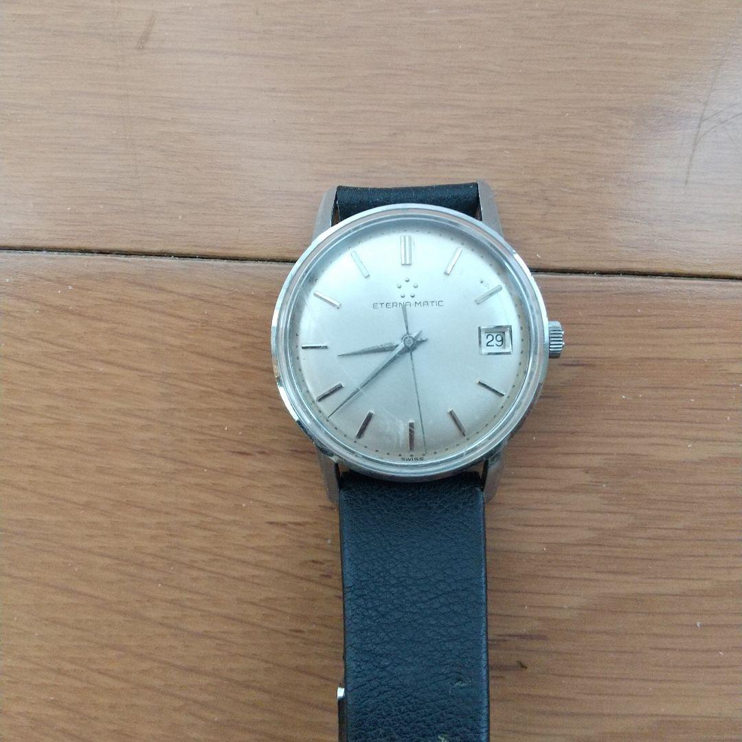 と*る様 手巻き時計 エテルナマチックシルバー文字盤 レザーアンティーク