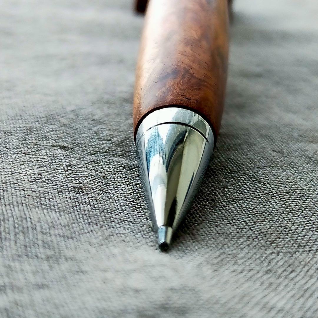 花梨瘤紅白　源平杢　ハンドメイド　木軸シャープペン　0.5mm　天然木　シルバー