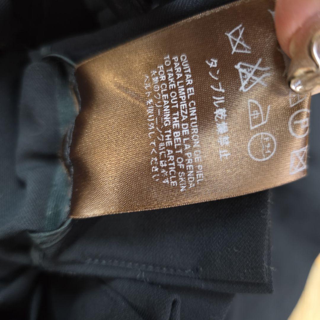 美品　ロエベ　黒いフレアスカート ひざ丈 レザー紐　y16