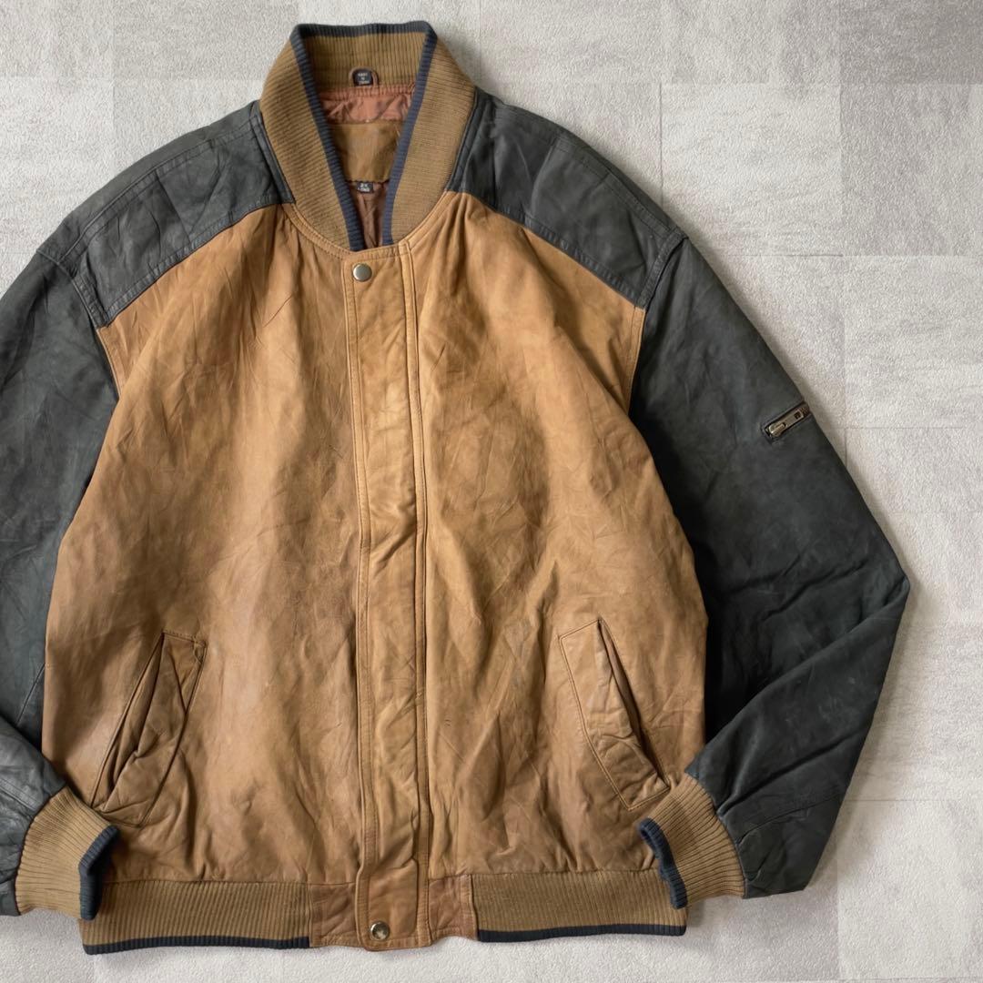 ジャケット・アウター Leather bomber jacket black brown 2X
