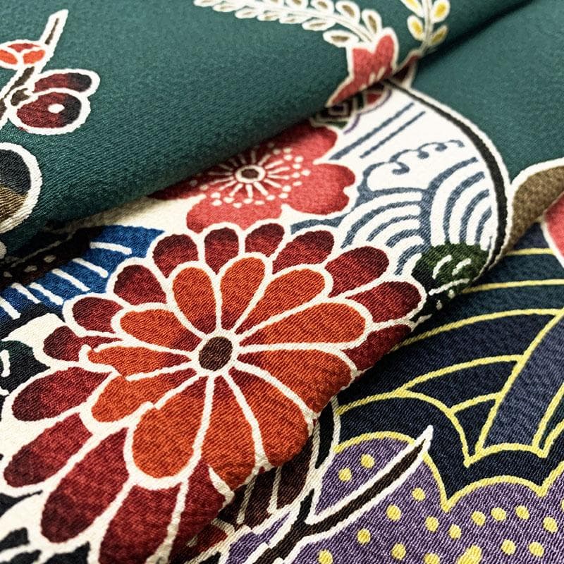 506z23☆きものやまと 紅型振袖 古典柄 ちりめん 緑☆美品 成人式 結婚式