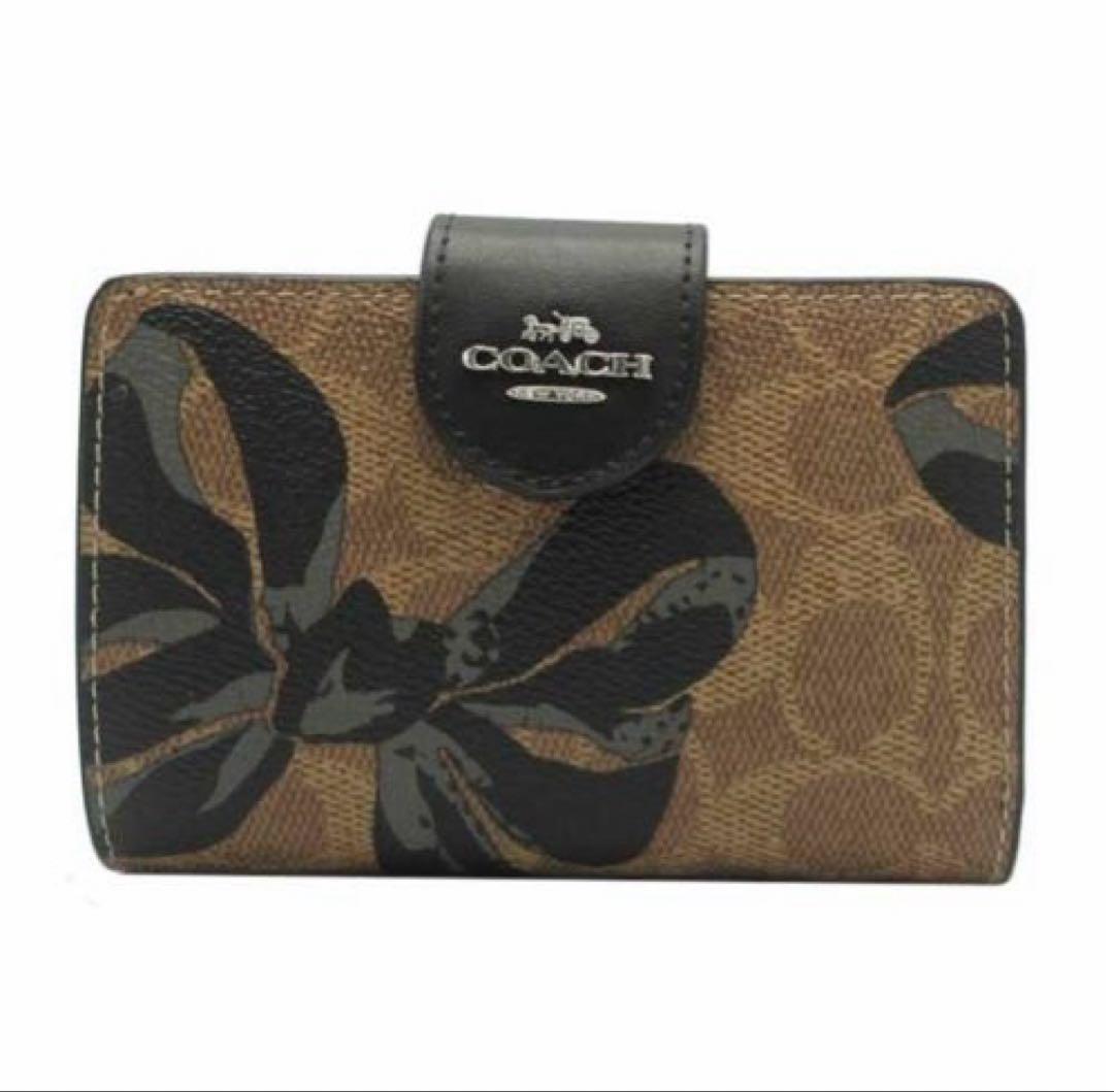 新品未使用 COACH 二つ折り財布 リボン柄 大人可愛い プレゼント