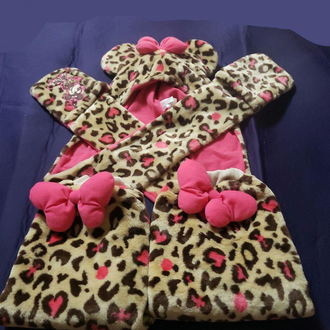 ミニーマウス ヒョウ柄　マフラーキャップ　レッグウォーマー