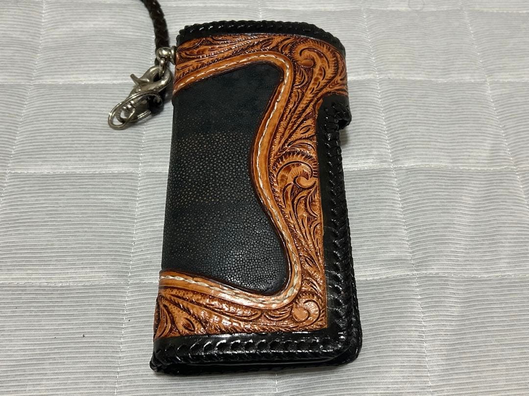 バイカーズウォレット　レザーキーリング　ハンドメイド　本革　ターコイズ　チェーン