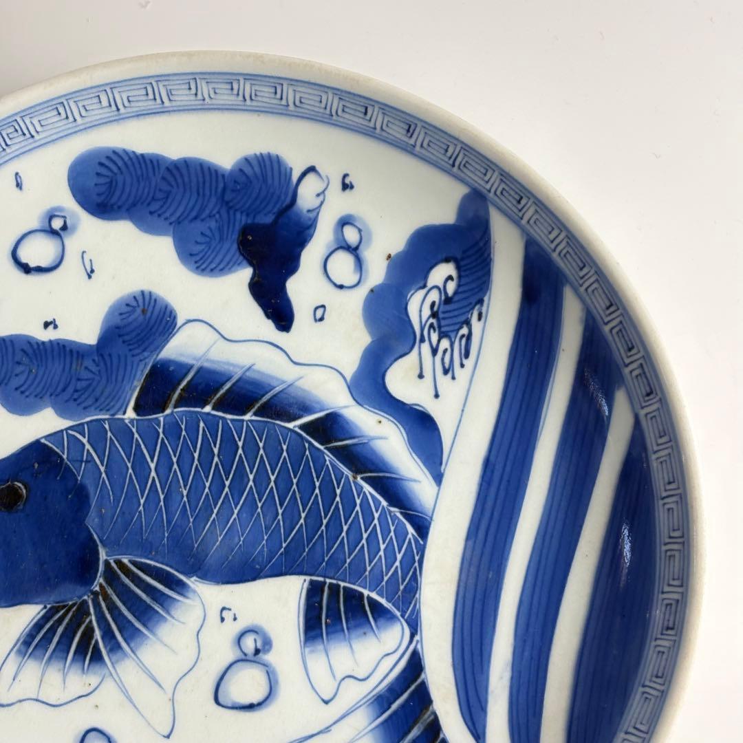 伊万里 染付 魚文 丸皿 骨董 皿 飾皿 絵皿 アンティーク