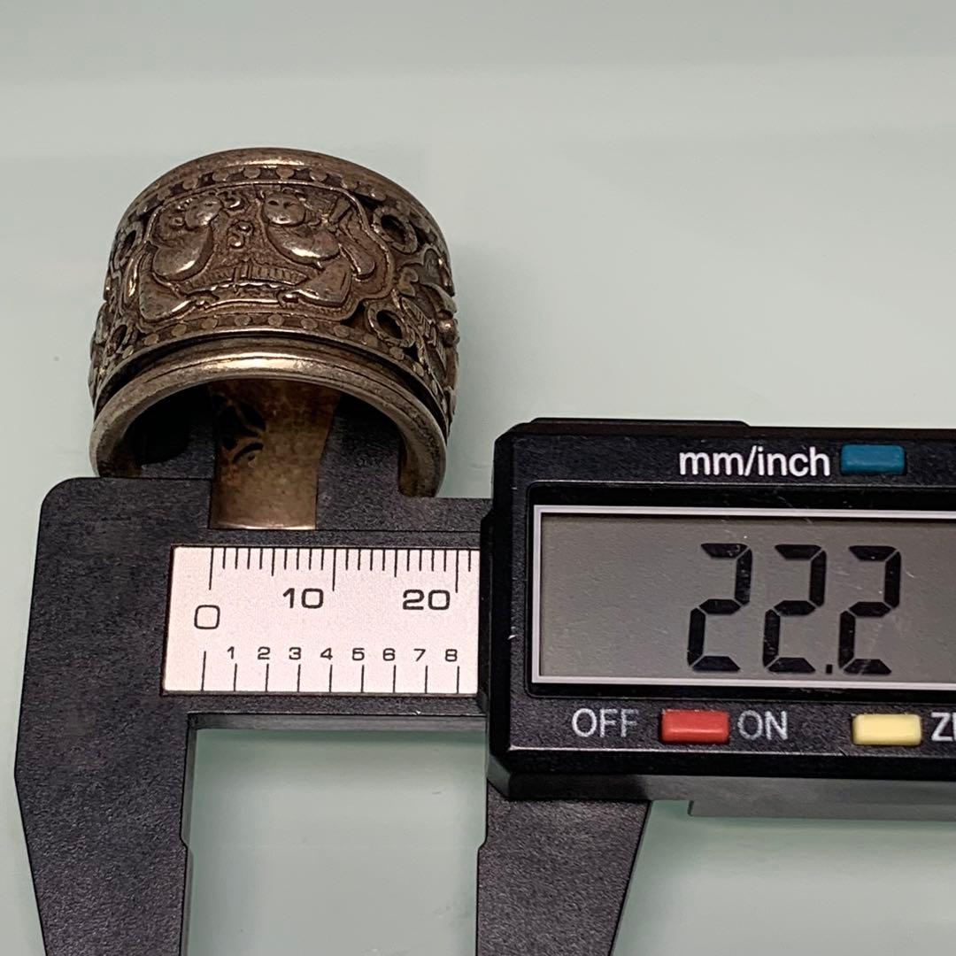 旧蔵　模様 扳指&指輪　清国　「光緒·元寶·足銀」銘　吉祥紋人物細工彫刻　時代物