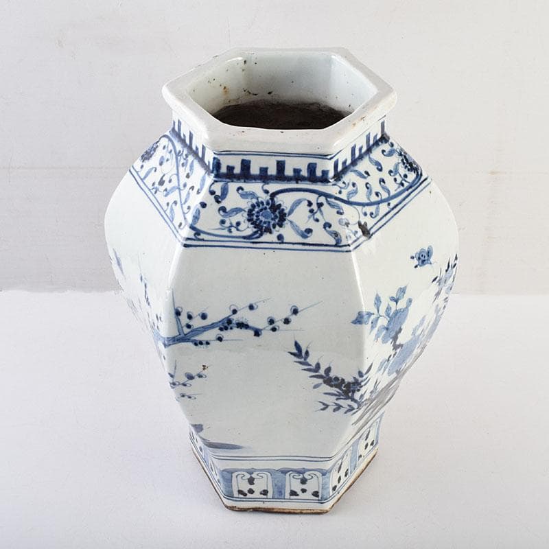 中国　大清乾隆年製　青花花文　六角大瓶　花瓶　壺　D　8941A