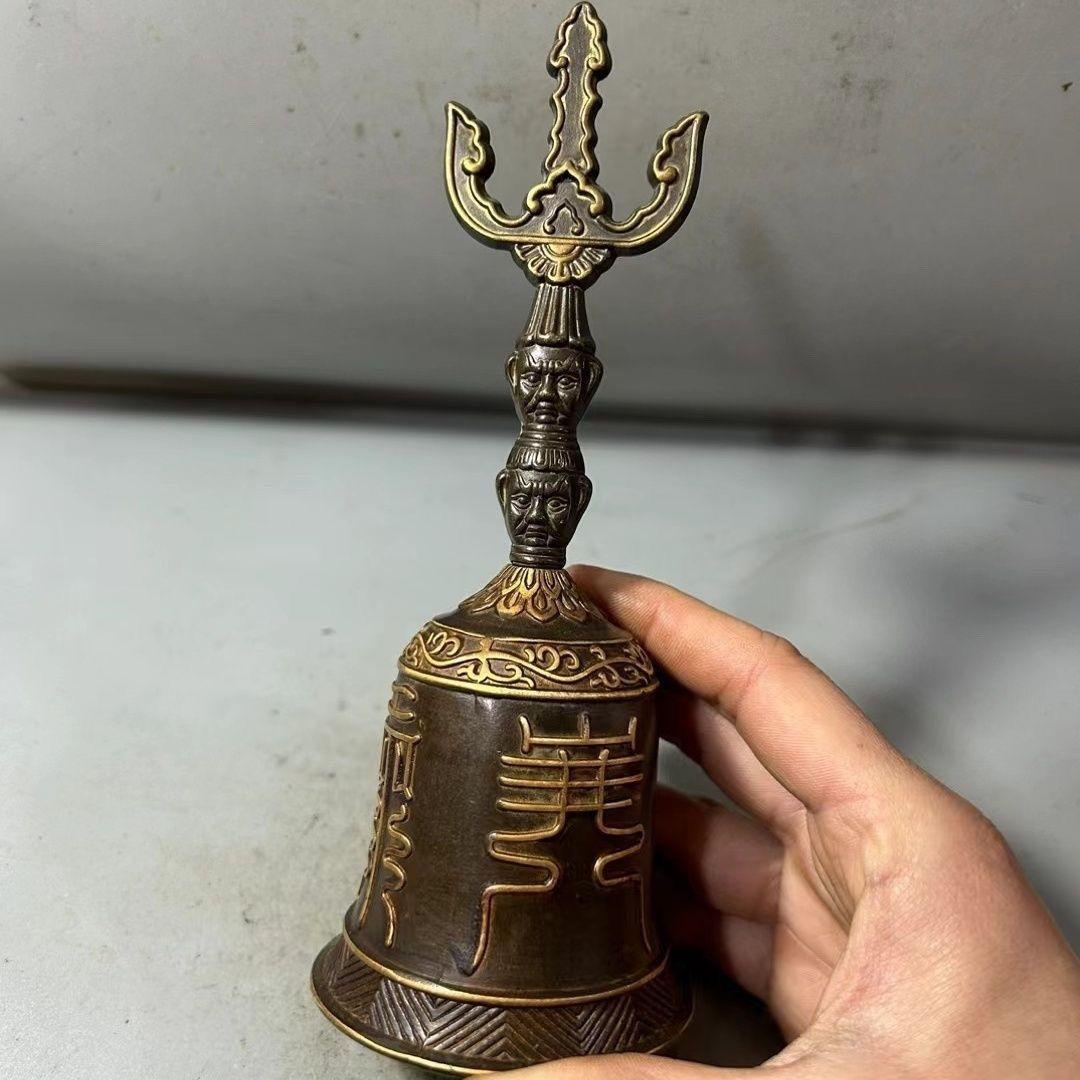 浮彫天蓬帝鐘天蓬鐘鈴 道家用品 三清鈴 三叉金剛鈴 仏具 置物