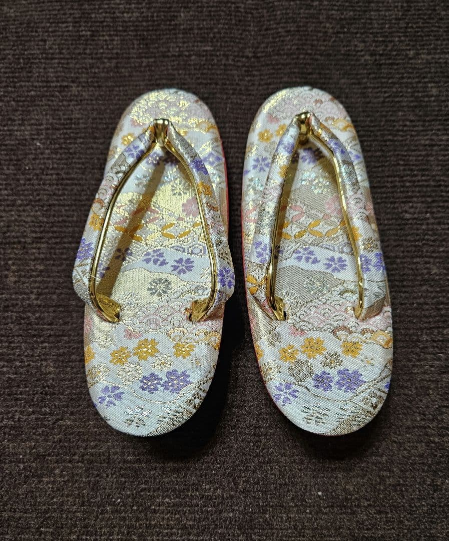 美品 七五三 結び·はこせこセット 7歳 結び帯 作り帯 白/曇取り　七歳用