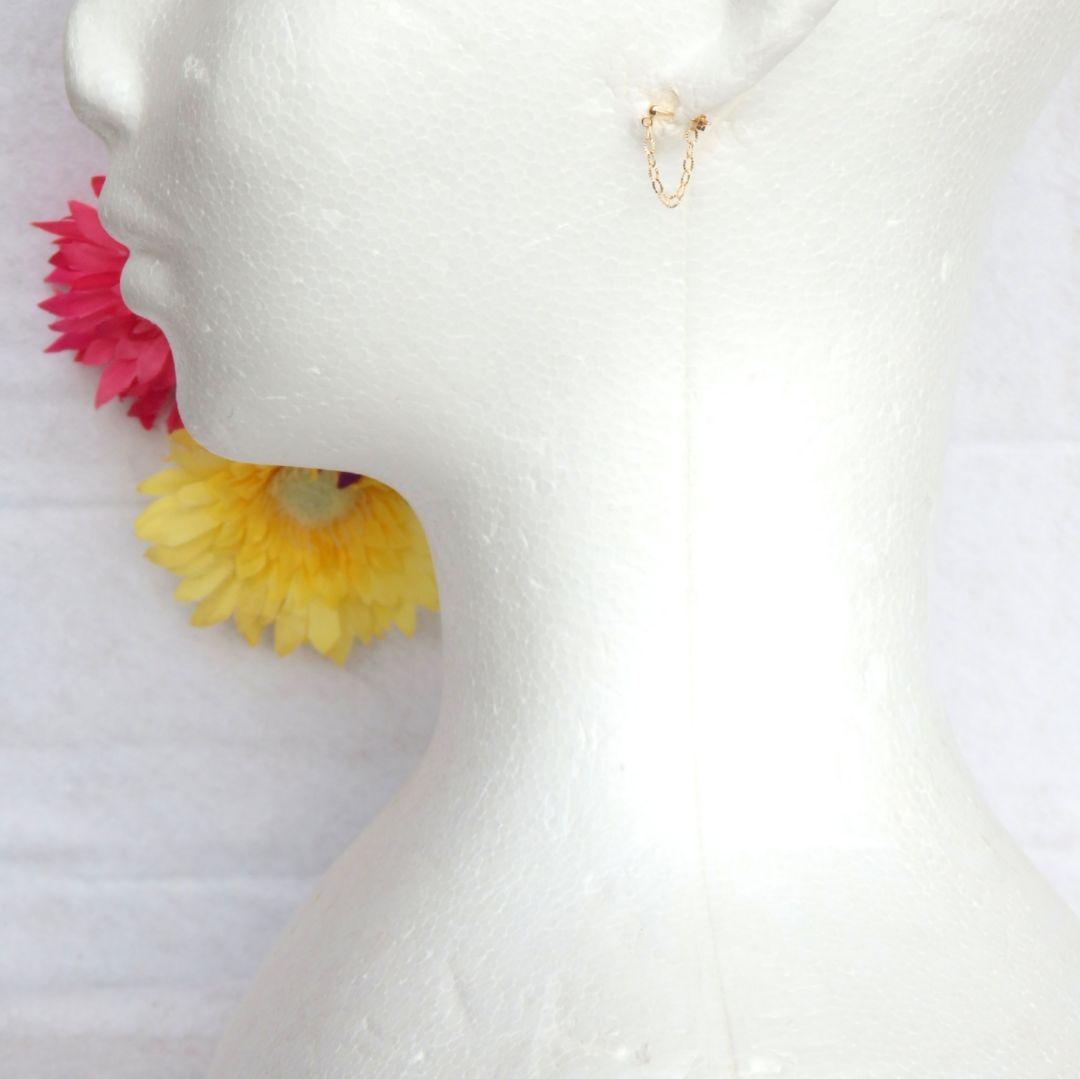 kakeibo　k18ピアス　キラキラペタルチェーン　フープピアス