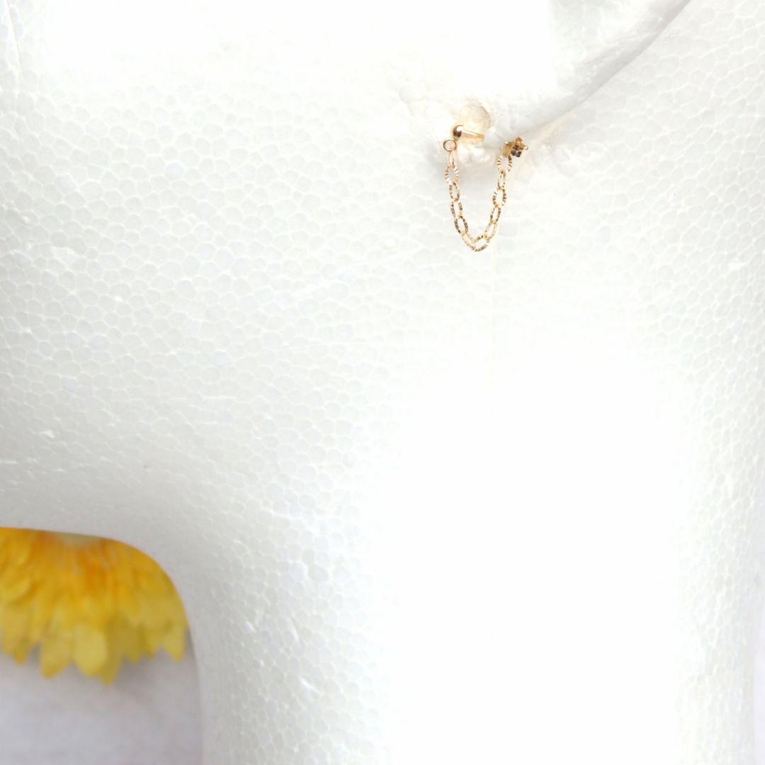 kakeibo　k18ピアス　キラキラペタルチェーン　フープピアス