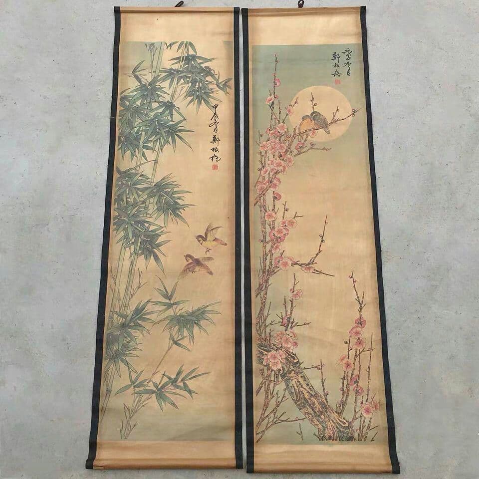 鄭板橋  古絵画  梅蘭竹菊の花鳥図   四条屏掛画 コレクション2