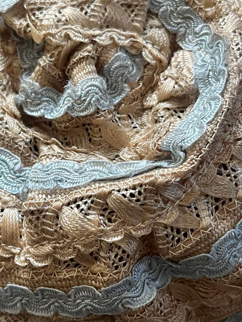 アンティークヴィクトリアン ビスクドール帽子ハットローズ布花レース