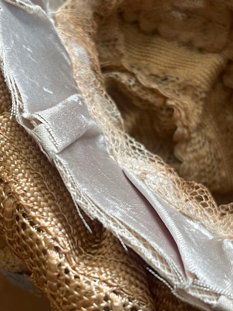 アンティークヴィクトリアン ビスクドール帽子ハットローズ布花レース