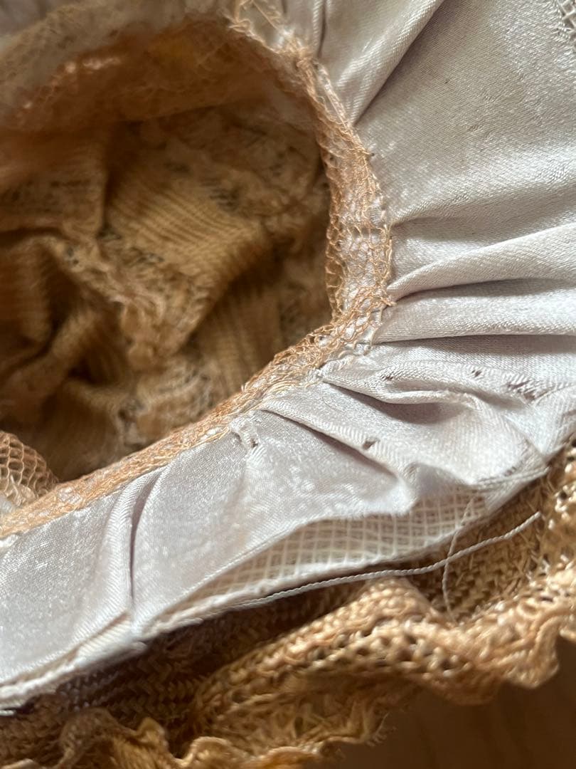 アンティークヴィクトリアン ビスクドール帽子ハットローズ布花レース