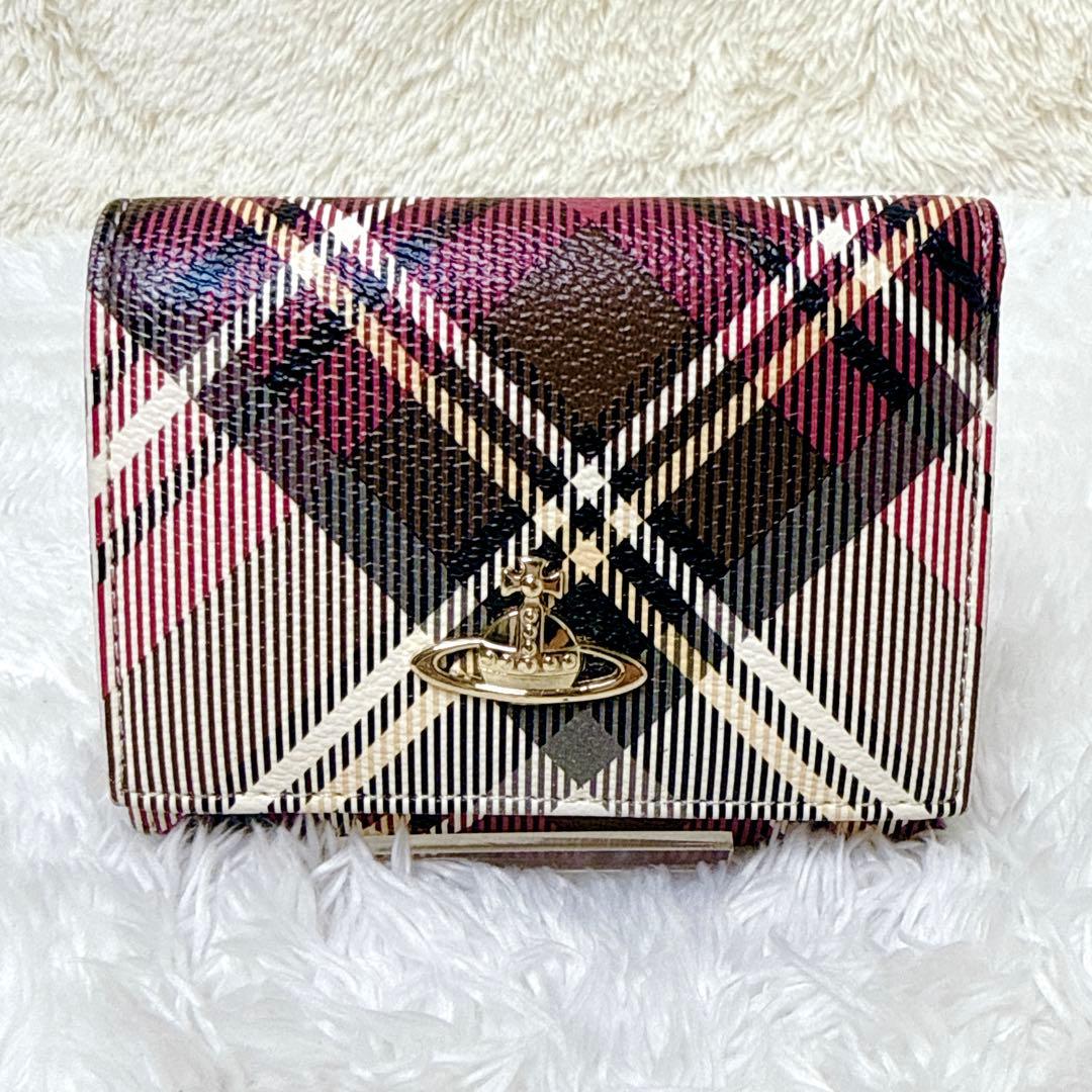 ヴィヴィアンウエストウッド 三つ折り財布 がま口 オーブ タータンチェック