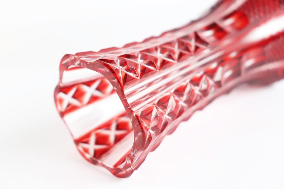 島津薩摩切子 花瓶 色被せガラス 薩摩ガラス 共箱