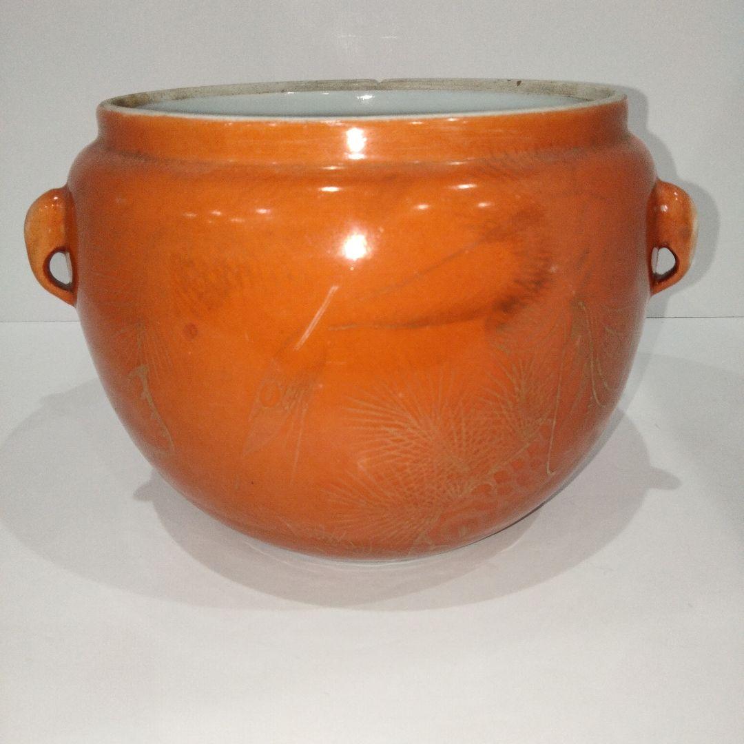 V392-1 中国古美術 清代 江西 余栄盛 出品 橙 水指　K