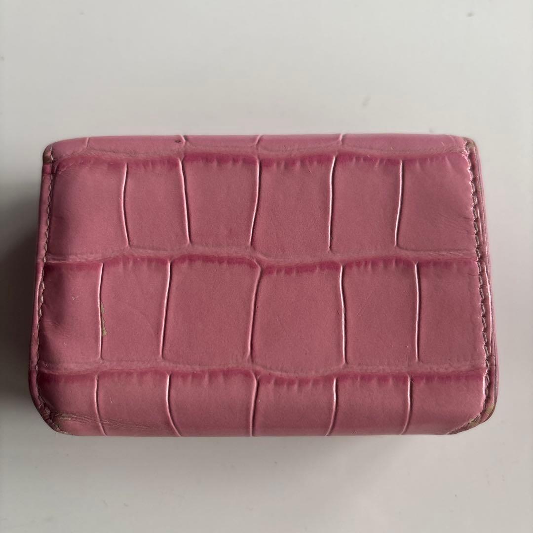 【美品】バレンシアガ 三つ折財布 ピンク クロコ エブリデイ レディース