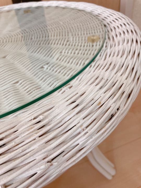 美品　籐　ホワイトラタン　希少　コーヒーテーブル　カフェインテリア　アンティーク