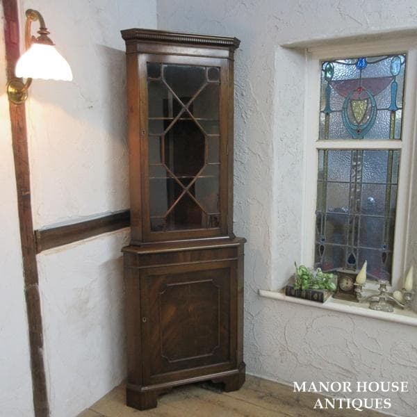 イギリス アンティーク 家具 コーナーキャビネット 飾り棚 英国 6962d
