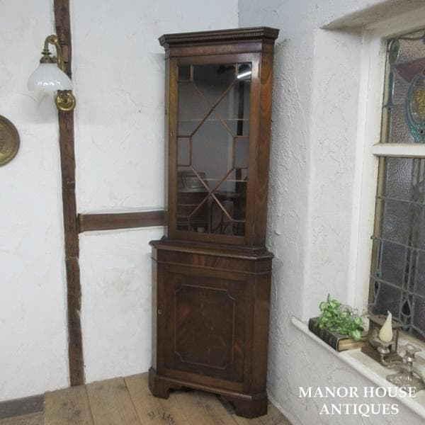 イギリス アンティーク 家具 コーナーキャビネット 飾り棚 英国 6962d