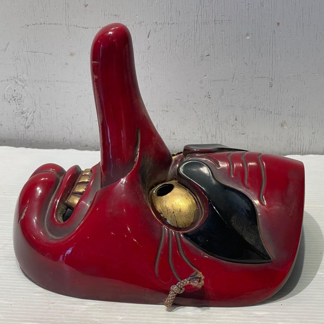 天狗 お面 壁掛け　木彫　時代　木彫り　小天狗　清巴　魔除け　縁起物　鬼面