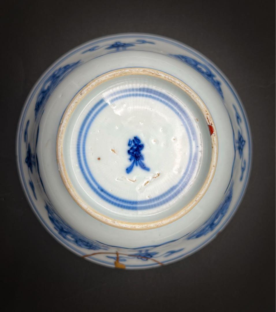 中国美術 古玩 清 康熙 梵文團龍紋青花大碗