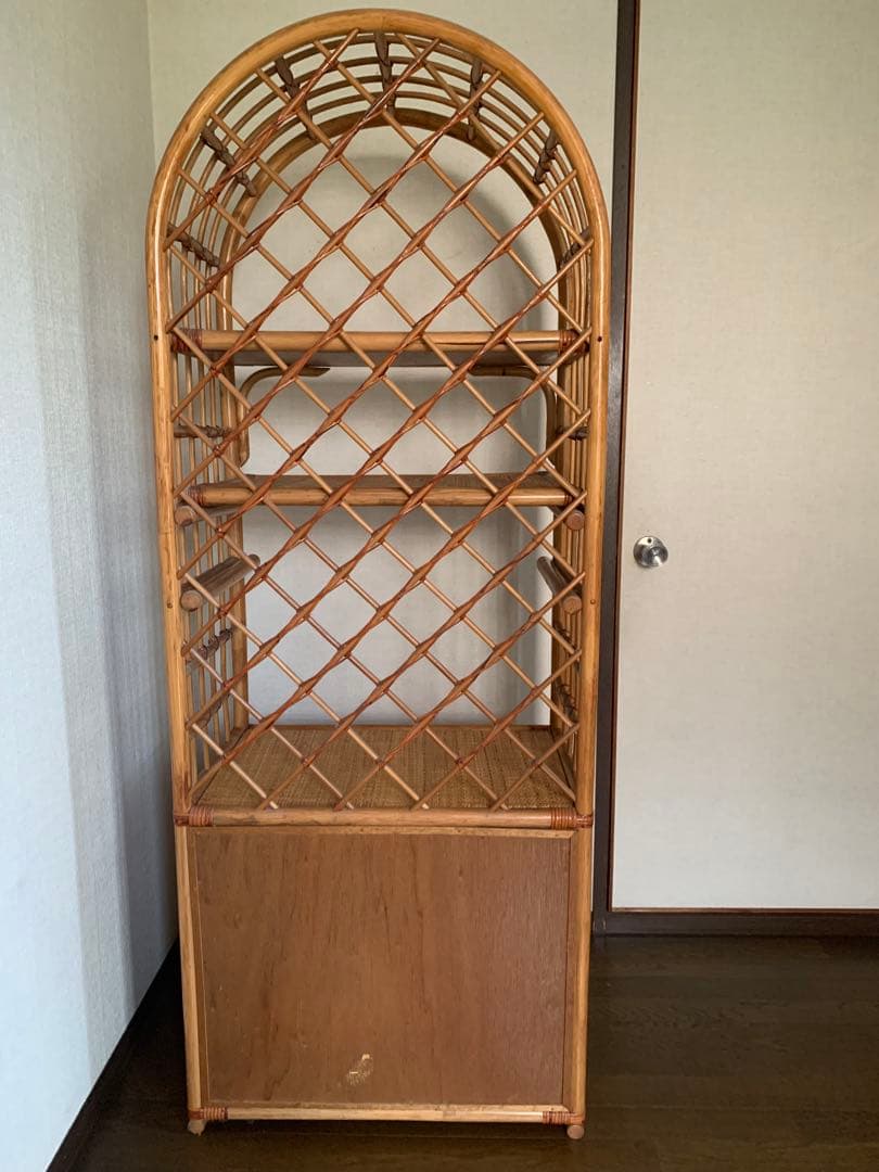 ラタン製オープンシェルフ 引き出し付き