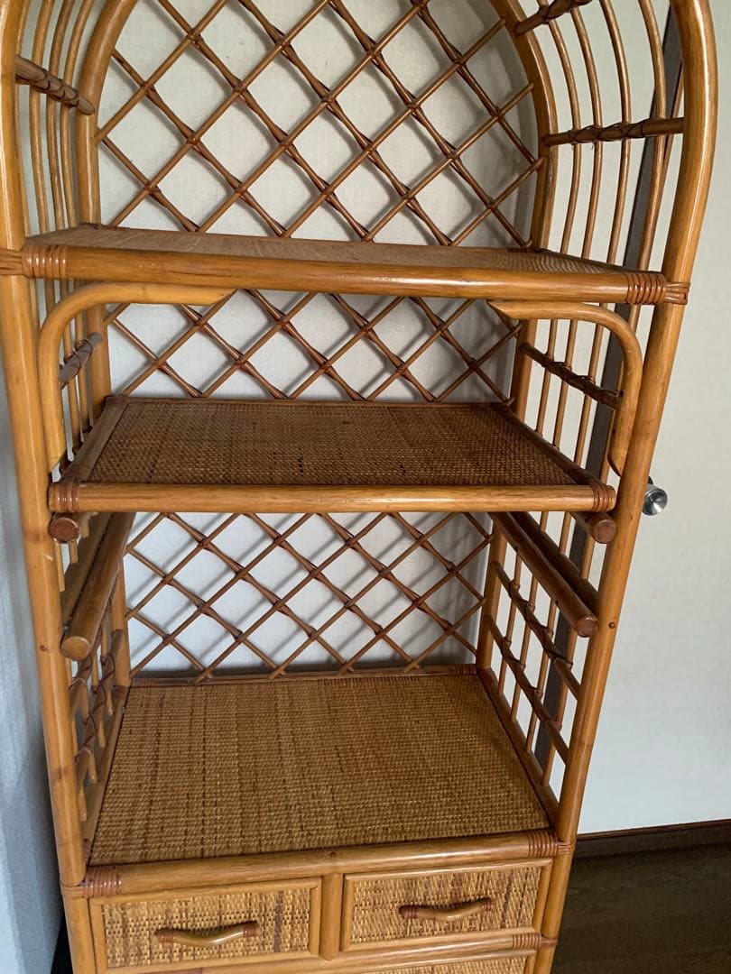 ラタン製オープンシェルフ 引き出し付き