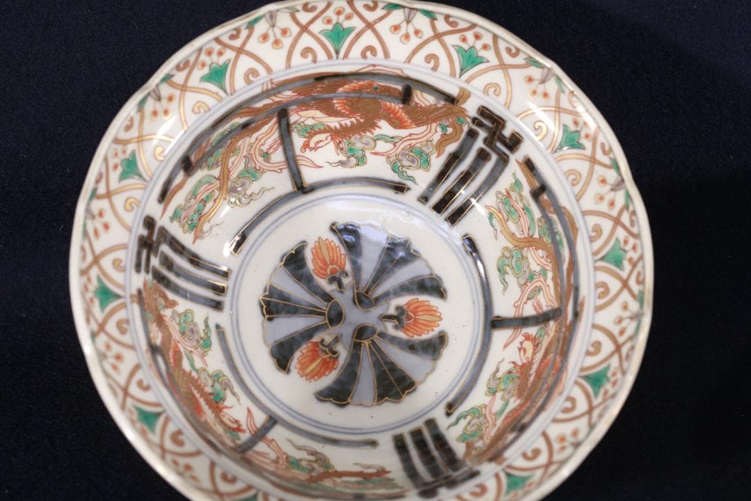 033　古伊万里　色絵３つ重丼鉢　無傷　江戸時代　箱付　年末　蔵出